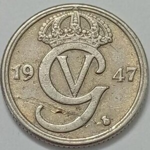 سکه خارجی ۱۰ اوره کمیاب سوئد ۱۹۴۷