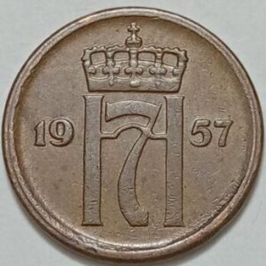 سکه کلکسیونی ۱ اوره کمیاب نروژ ۱۹۵۷