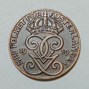 سکه کلکسیونی ۲ اوره بسیار کمیاب سوئد ۱۹۳۹