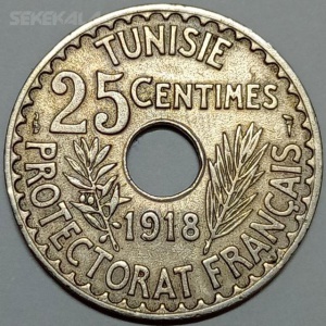 سکه کلکسیونی ۲۵ سنتیم تونس مستعمره فرانسه ۱۹۱۸