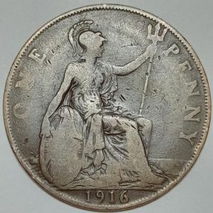 سکه قدیمی ۱ پنی انگلیس ۱۹۱۶ (جرج پنجم)