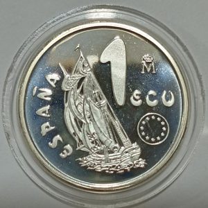 پک سکه پروف نقره ۱ اکو اسپانیا ۱۹۹۵ (داخل قاب چوبی شکیل)