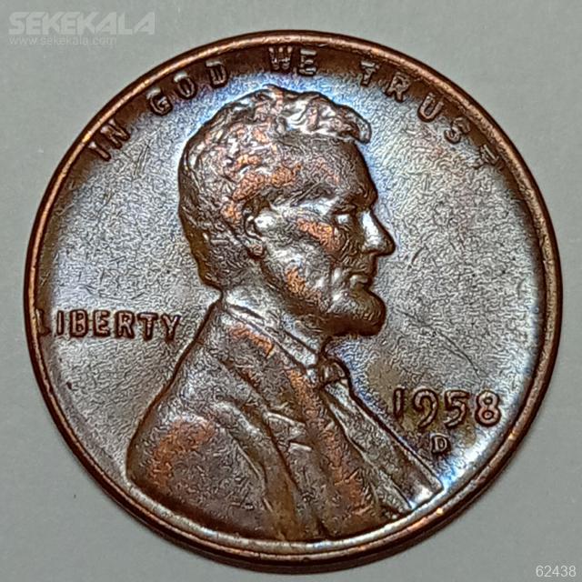 COIN one cent united status sekekala.com 030320 (279) سکه 1 سنت قدیمی لینکلن آمریکا 1958 D (کیفیت AU)