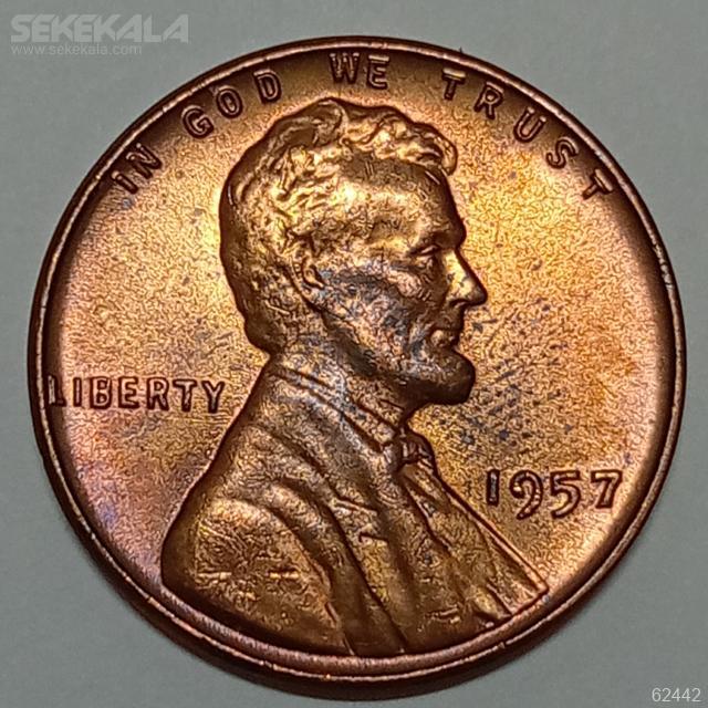 COIN one cent united status sekekala.com 030320 (283) سکه 1 سنت قدیمی لینکلن آمریکا 1957 (کیفیت UNC)
