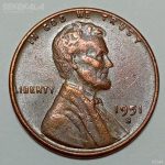 سکه 1 سنت قدیمی لینکلن آمریکا 1951 S (کیفیت AU)