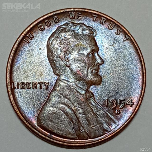 COIN one cent united status sekekala.com 030320 (331) سکه 1 سنت قدیمی لینکلن آمریکا 1954 D (کیفیت UNC)