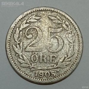 سکه نقره 25 اوره کمیاب سوئد 1905