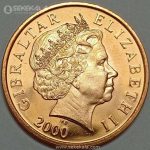 سکه 2 پنس کمیاب جبل الطارق 2000 (UNC)