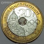 سکه سه فلزی 20 فرانک فرانسه 1994 (صدمین سالگرد کمیته بین المللی المپیک)(بسیار کمیاب)(AU)
