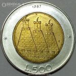 سکه دوفلزی 500 لیره سان مارینو 1987 (UNC)(بسیار کمیاب)