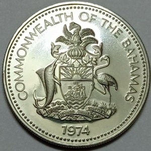 سکه 25 سنت پروف کمیاب باهاما 1974