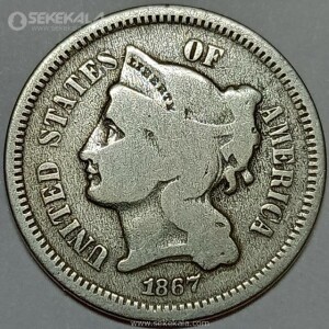 سکه 3 سنت آمریکا 1867 (بسیار کمیاب)