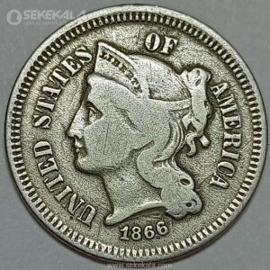 سکه 3 سنت آمریکا 1866 (بسیار کمیاب)