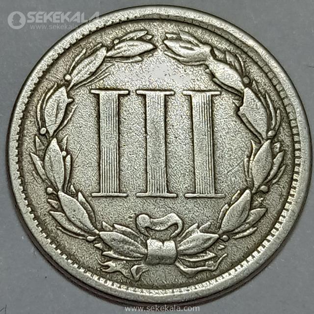Online store selling rare collectible coins.www.sekekala.com040201 (152) سکه 3 سنت آمریکا 1865 (بسیار کمیاب)