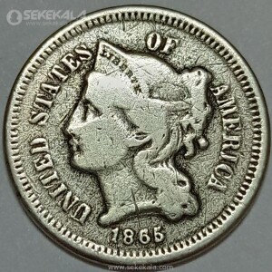 سکه 3 سنت آمریکا 1865 (بسیار کمیاب)