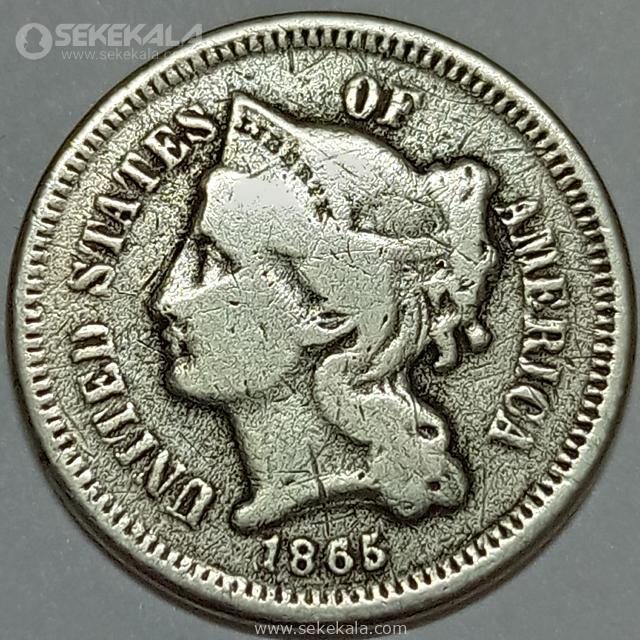Online store selling rare collectible coins.www.sekekala.com040201 (158) سکه 3 سنت آمریکا 1865 (بسیار کمیاب)
