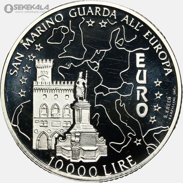 coin collection store.www.sekekala.com040423 (63) سکه 10000 لیره نقره پروف سان مارینو 1996 (به همراه جعبه فابریک و شناسنامه)