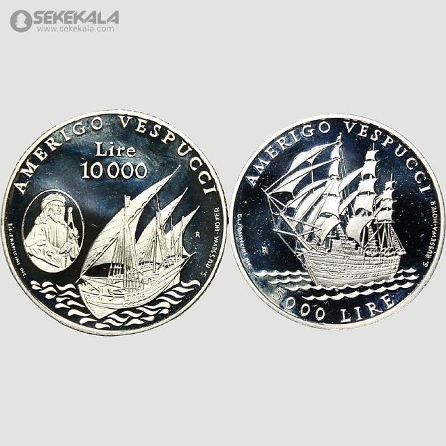 coin collection store.www.sekekala.com040423 (87) مجموعه دو عددی 5000 و 10000 لیره نقره پروف سان مارینو 1995 (به همراه جعبه فابریک و شناسنامه)