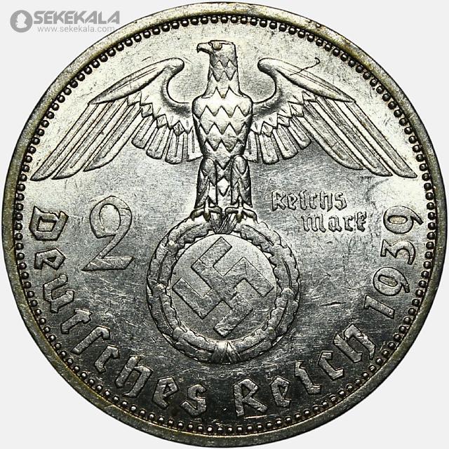 coin collection store.www.sekekala.com040425 (201) سکه 2 رایش مارک نقره کمیاب آلمان نازی 1939 A (کیفیت AU)
