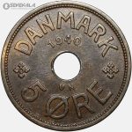 سکه 5 اوره کمیاب دانمارک 1940