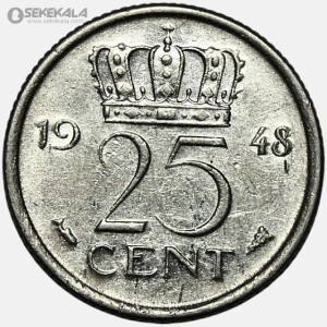 سکه 25 سنت هلند 1948 (ملکه ویلهلمینا) (AU)