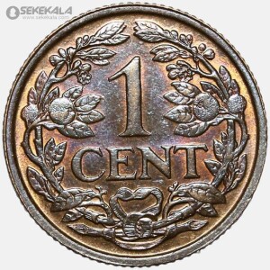 سکه 1 سنت قدیمی هلند 1937 (ملکه ویلهلمینا) (UNC)