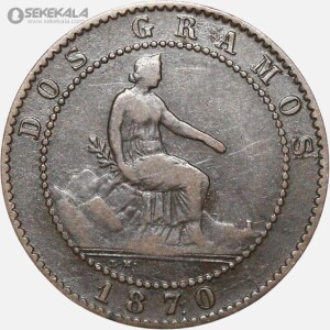 سکه قدیمی 2 سنتیمو کمیاب اسپانیا 1870