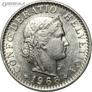 سکه 20 راپن سوئیس 1968 (AU)