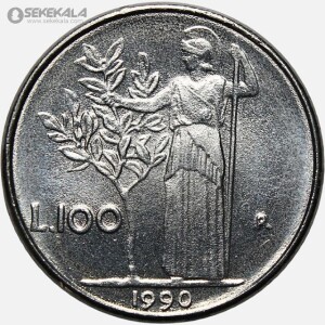 سکه 100 لیره ایتالیا 1990 - سایز کوچک (UNC)