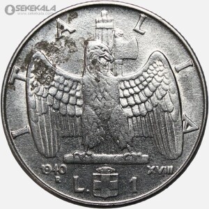 سکه 1 لیره کمیاب ایتالیا 1940 (امانوئل سوم)(غیر مغناطیسی) تصویر عقاب