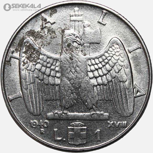 Coin collection store سکه خارجی www.sekekala.com040601 (46) سکه 1 لیره کمیاب ایتالیا 1940 (امانوئل سوم)(غیر مغناطیسی) تصویر عقاب