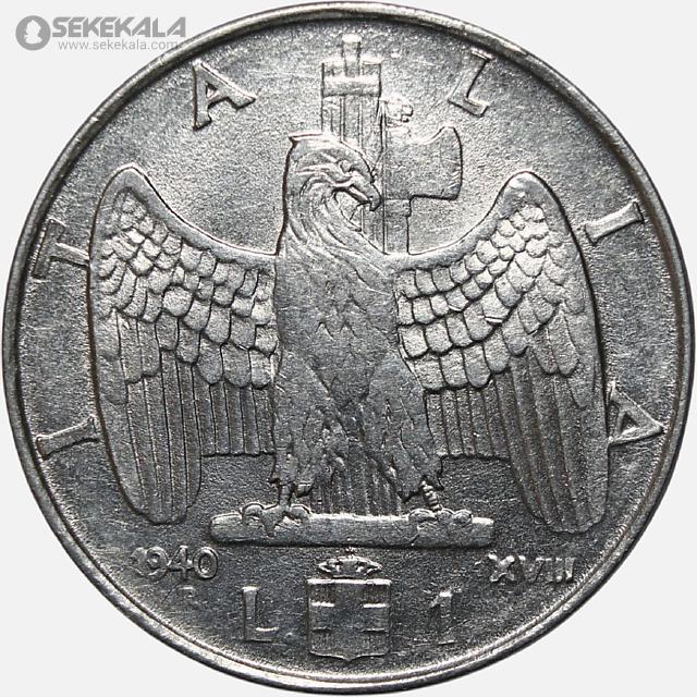 Coin collection store سکه خارجی www.sekekala.com040601 (48) سکه 1 لیره کمیاب ایتالیا 1940 (امانوئل سوم) تصویر نماد حکومتی عقاب
