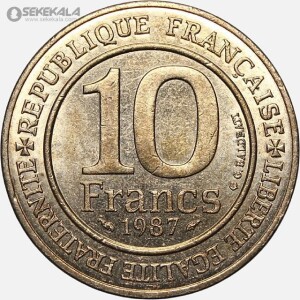 سکه 10 فرانک یادبودی کمیاب فرانسه 1987 (AU)