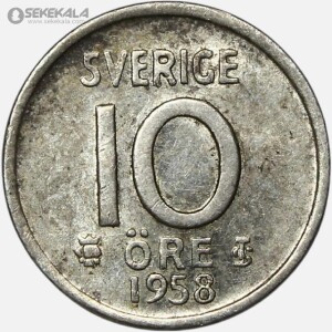 سکه 10 اوره نقره سوئد 1958 (گوستاو ششم)(AU)