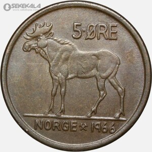 سکه 5 اوره کمیاب نروژ 1966 (اولاف پنجم)