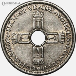 سکه 1 کرون کمیاب نروژ 1946 (هاکان هفتم) (AU)