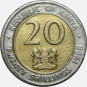 سکه 20 شیلینگ دوفلزی کنیا 1998
