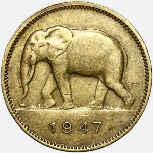 سکه 2 فرانک نایاب کنگو مستعمره بلژیک 1947