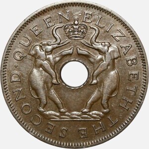 سکه 1 پنی رودزیا مستعمره بریتانیا 1957 (ملکه الیزابت)(بسیار کمیاب)