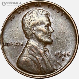 سکه 1 سنت قدیمی لینکلن آمریکا 1945 S