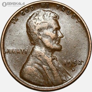 سکه 1 سنت قدیمی لینکلن آمریکا 1952 D