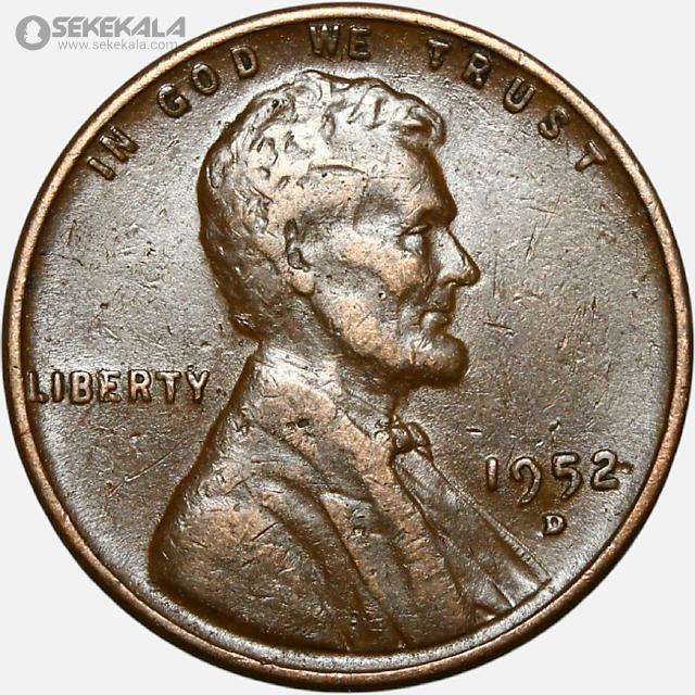 سکه 1 سنت قدیمی لینکلن آمریکا 1952 D