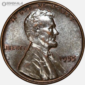 سکه 1 سنت قدیمی لینکلن آمریکا 1955 (کیفیت UNC)
