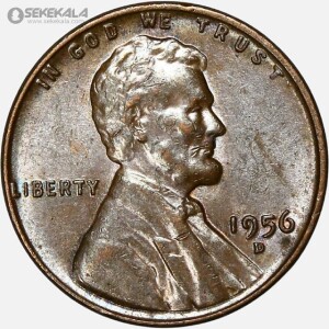 سکه 1 سنت قدیمی لینکلن آمریکا 1956 D (کیفیت UNC)