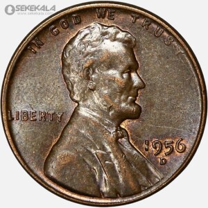 سکه 1 سنت قدیمی لینکلن آمریکا 1956 D (کیفیت AU)