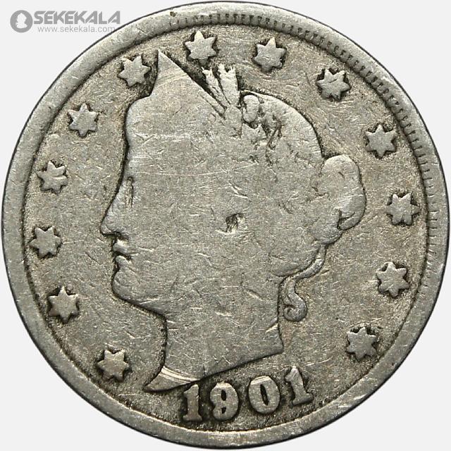 سکه 5 سنت قدیمی آمریکا 1901 (Liberty ـ آزادی)