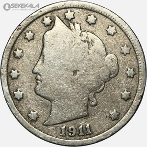 سکه 5 سنت قدیمی آمریکا 1911 (Liberty ـ آزادی)