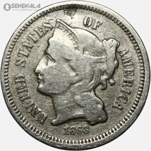 سکه 3 سنت قدیمی آمریکا 1868 (بسیار کمیاب)