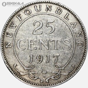 سکه 25 سنت نقره نیو فاندلند 1917 (جرج پنجم) بسیار کمیاب