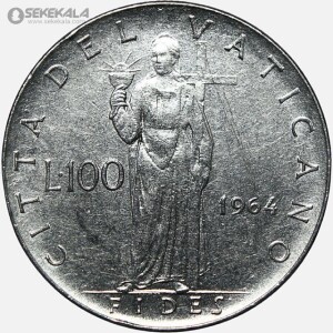 سکه 100 لیره کمیاب واتیکان 1964